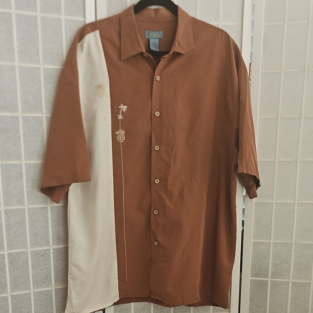 Casual Brown & Cream Short-Sleeve Button-Down Shirt